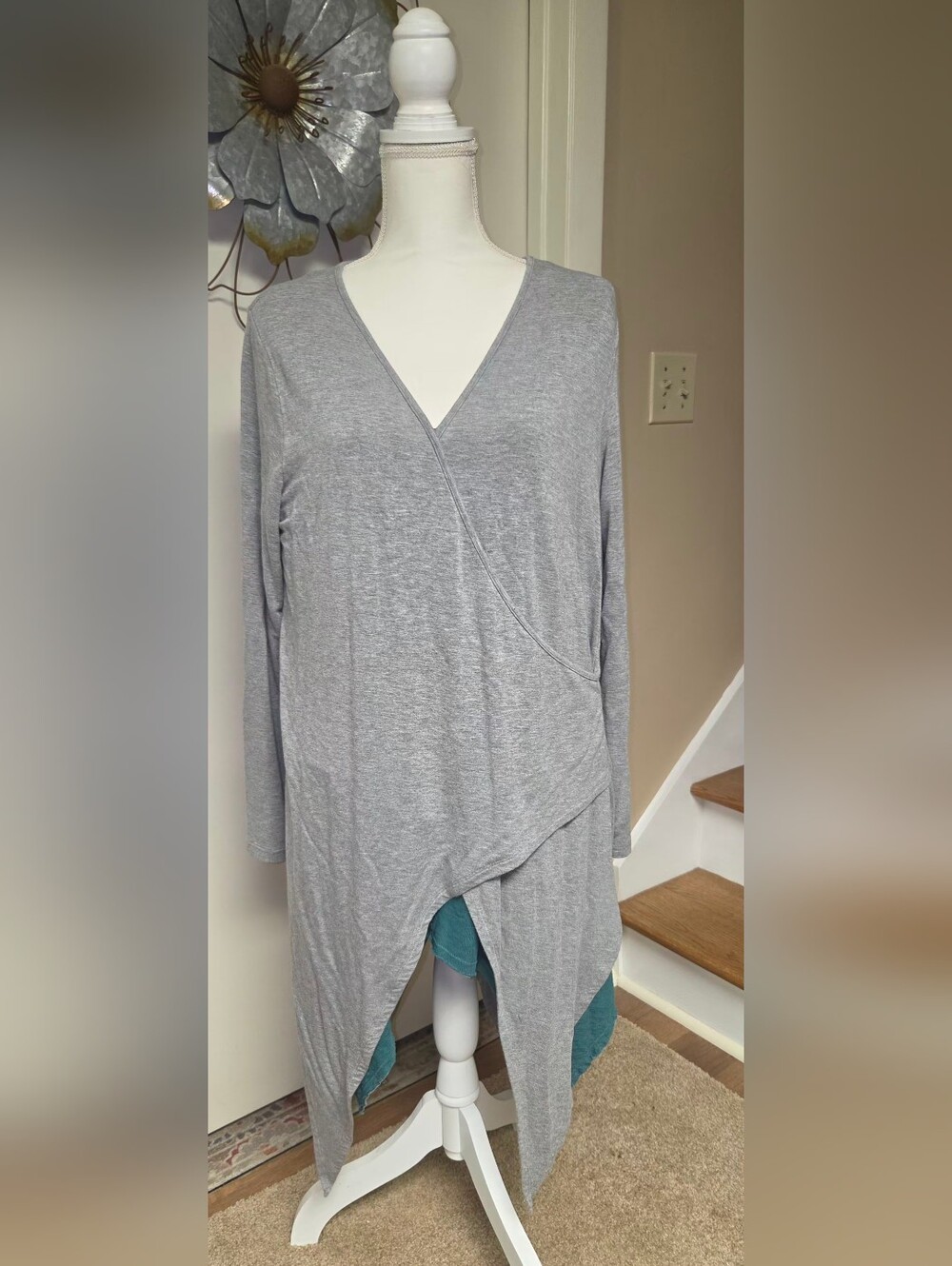 Joh Grey Wrap-Front Tunic with Teal Lining